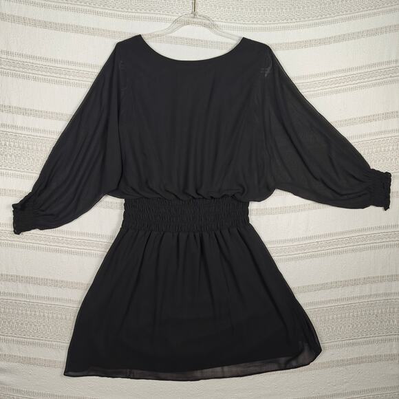 MSK Black Long Sleeve Sheer Slouchy Mini Dress Size L NEW - Picture 2 of 8